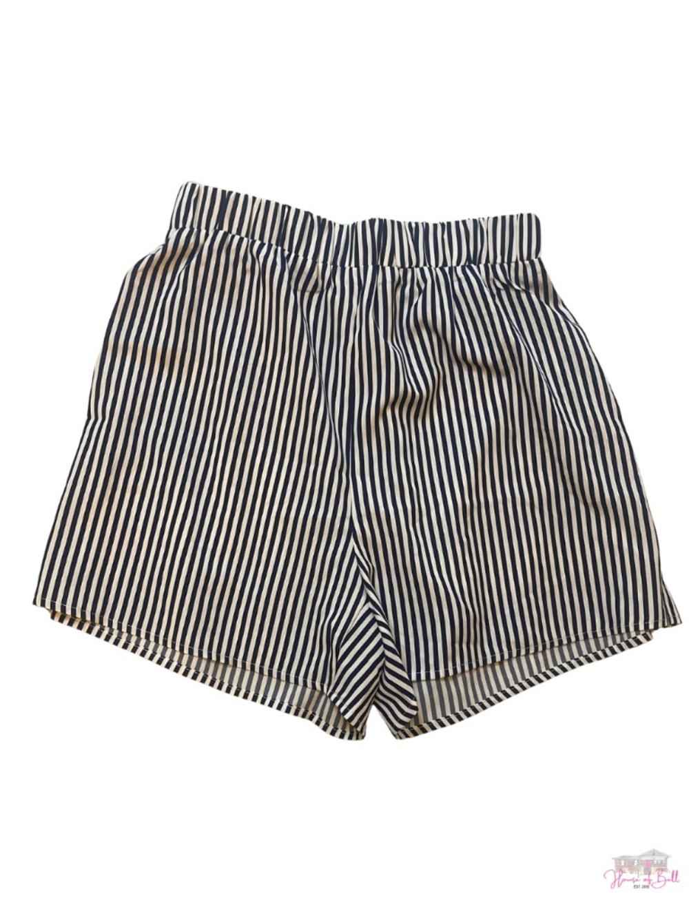 SHEIN Navy Blue White Striped Elastic High Waist Shorts Medium Beach Summer